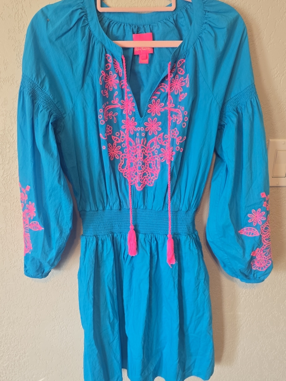 Lilly Pulitzer Turquoise Dress with Hot Pink Embroidery